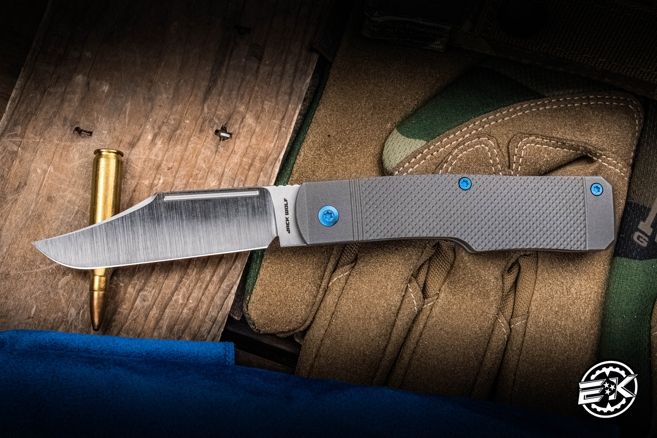 Preowned-Jack Wolf Knives Gunslinger Jack Titanium Checker 3.2