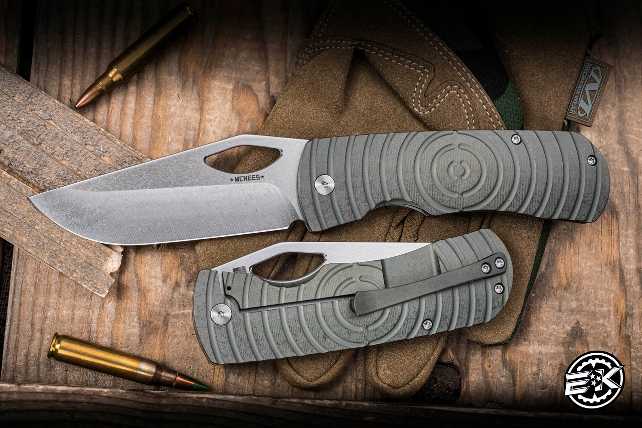 McNees Knives Dixon Folding Knife Shockwave Green Titanium 3.75