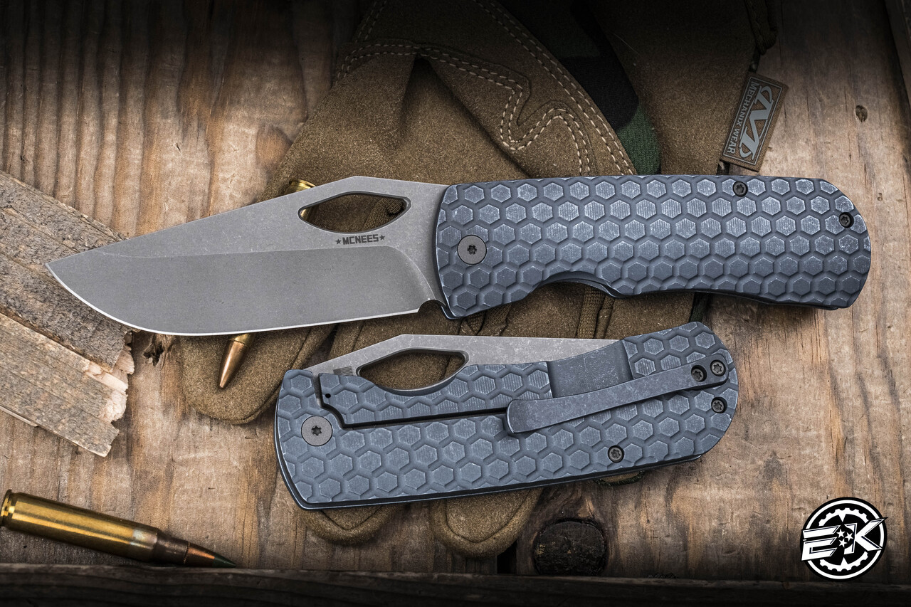 McNees Knives Dixon Folding Knife Honeycomb Blue Titanium 3.75