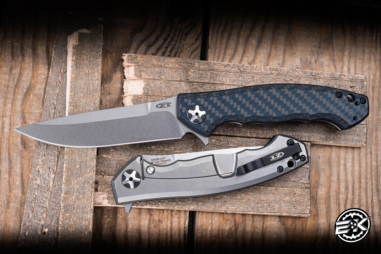 Zero Tolerance Sinkevich Blue Carbon Fiber Flipper Knife 4
