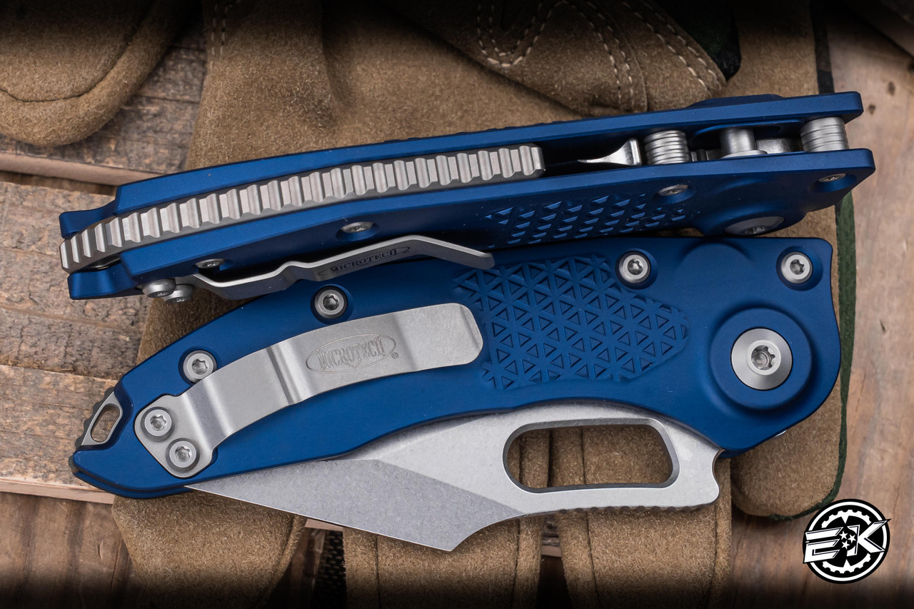 Microtech Stitch Automatic Folding Knife Aluminum Navy 3.75
