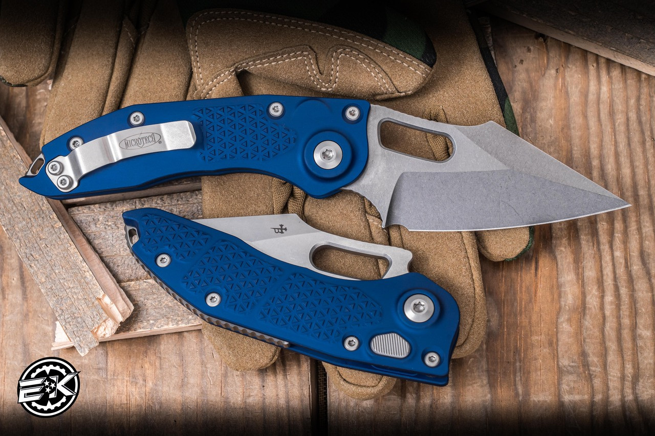 Microtech Stitch Automatic Folding Knife Aluminum Navy 3.75