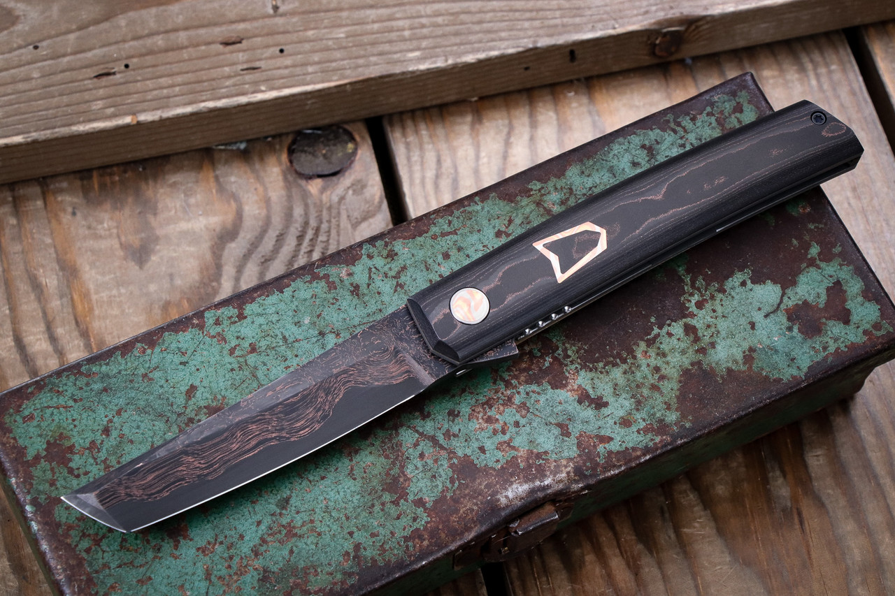 Oeser Knives Tachi SOS Flipper Copper Camo Carbon 3.6