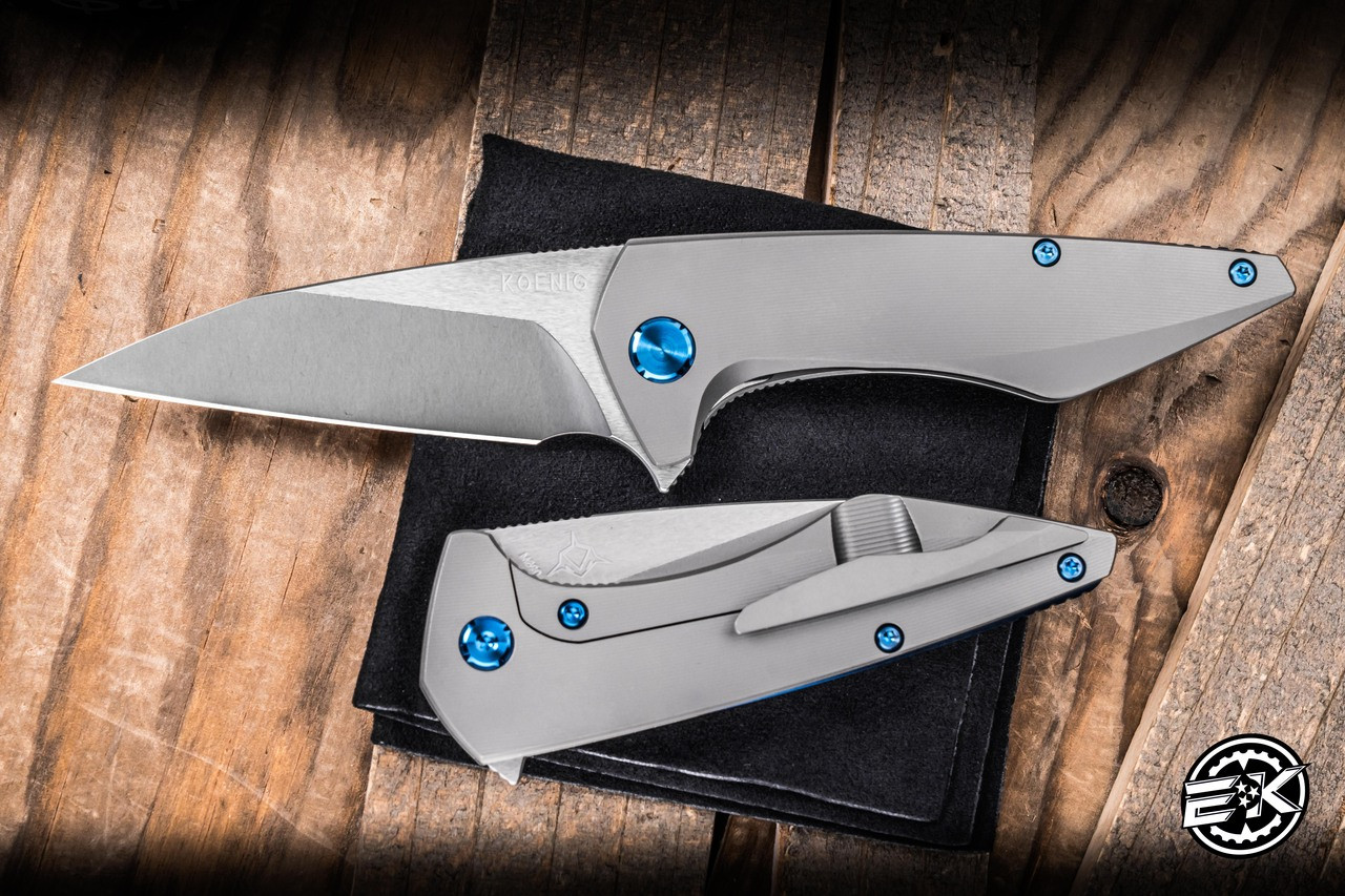 Koenig Knives Mini Goblin Frame Lock Flipper Titanium Blue Accents