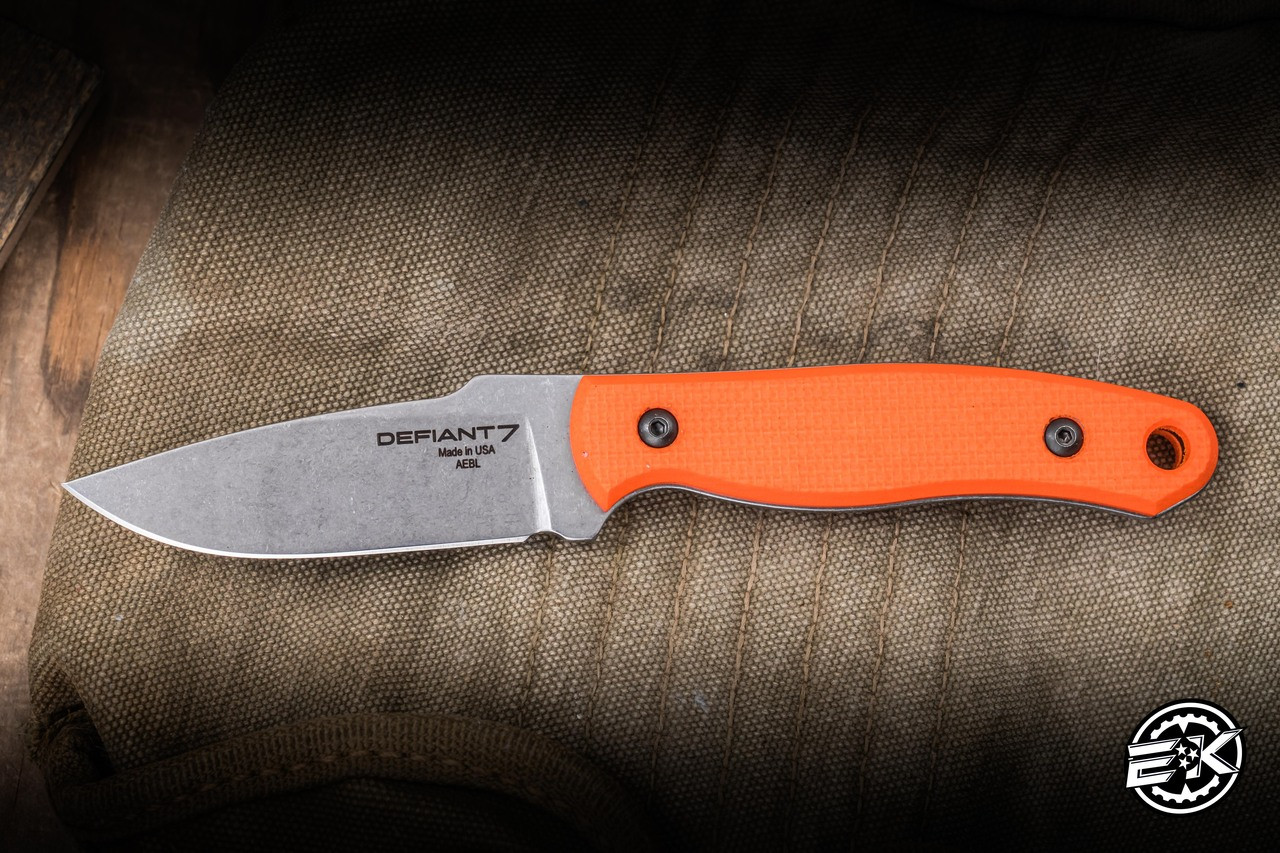 Defiant 7 Ace Fixed Blade Knife Textured Orange G10 4.75