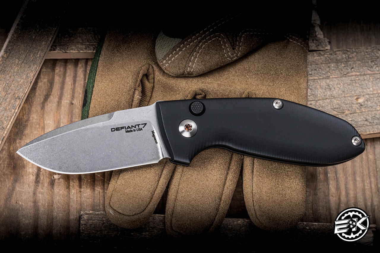 カンナ Defiant 7-Tom Krein Alpha Automatic Knife Black Aluminum 2.88