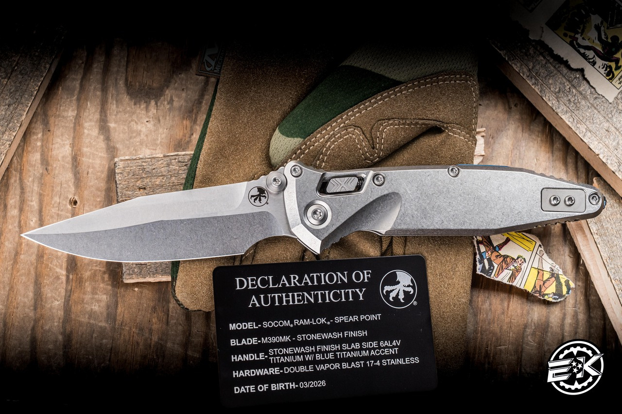Microtech Marfione Select Socom Elite RAM-LOK Manual Titanium Blue