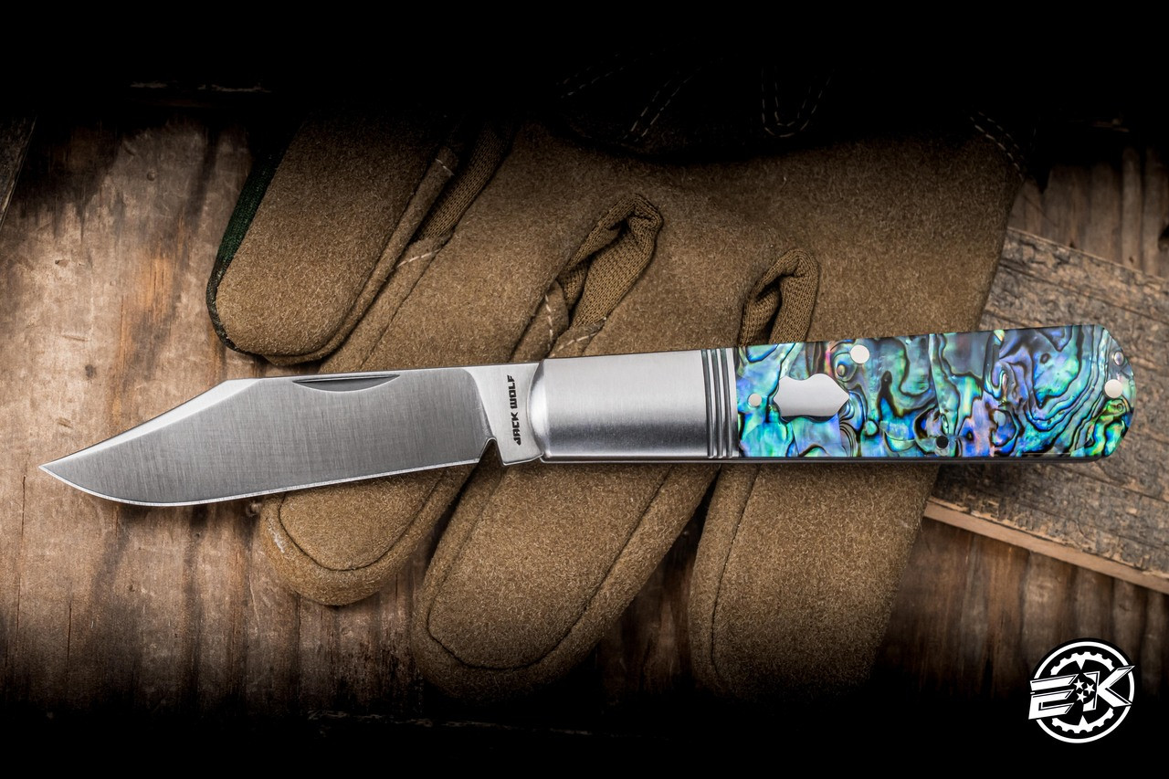 Jack Wolf Knives Gateway Barlow V2 Folding Knife Abalone 2.98