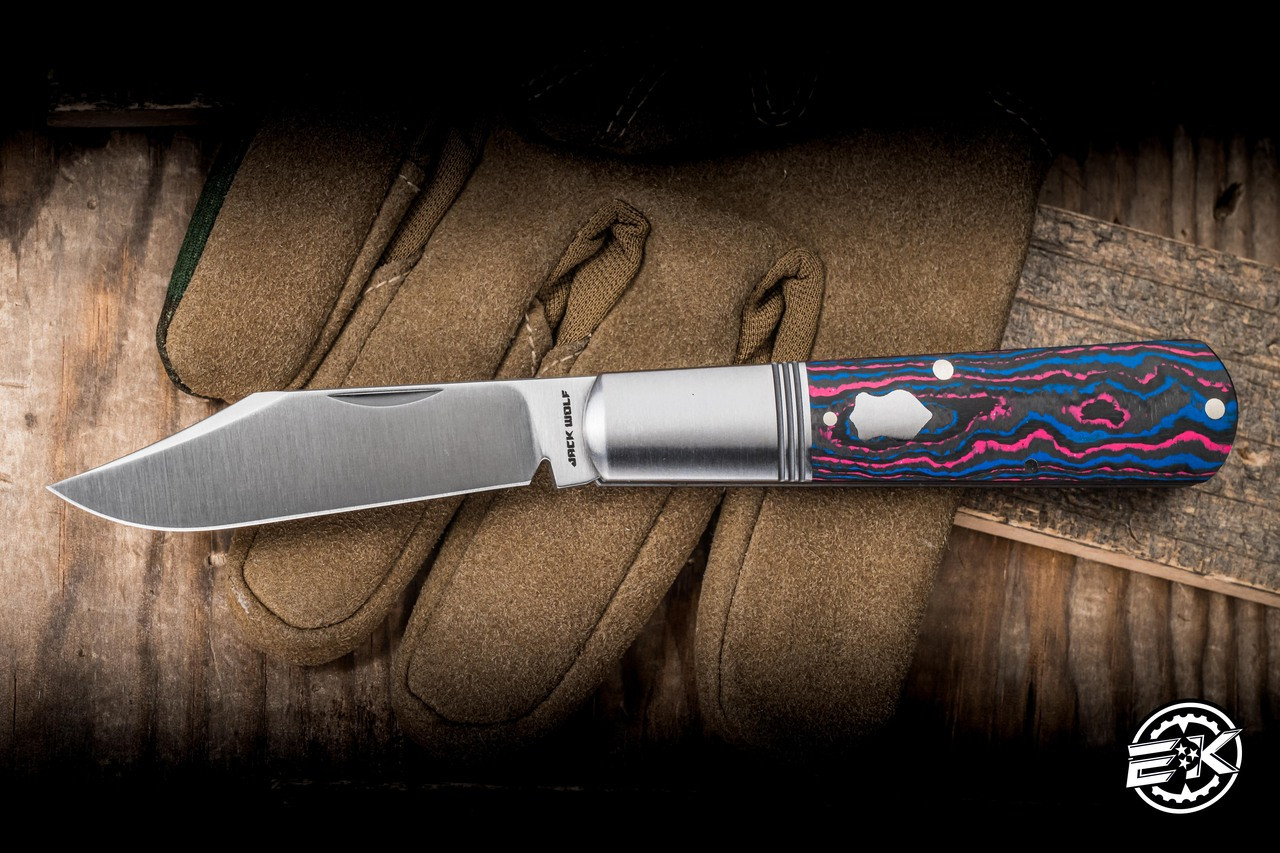 Jack Wolf Knives Gateway Barlow Folding Knife Miami CamoCarbon