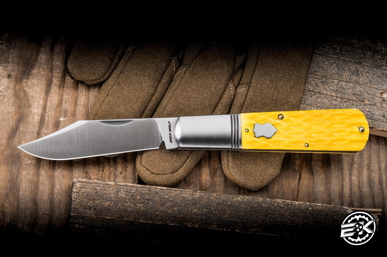 Jack Wolf Knives Gateway Barlow Folding Knife Yellow Jigged Bone