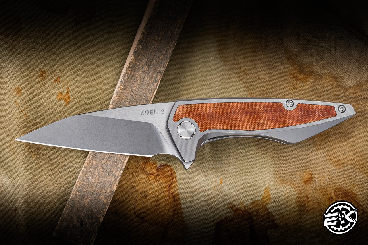 Koenig Knives Mini Goblin Flipper Titanium/Tan Micarta Inlay 3