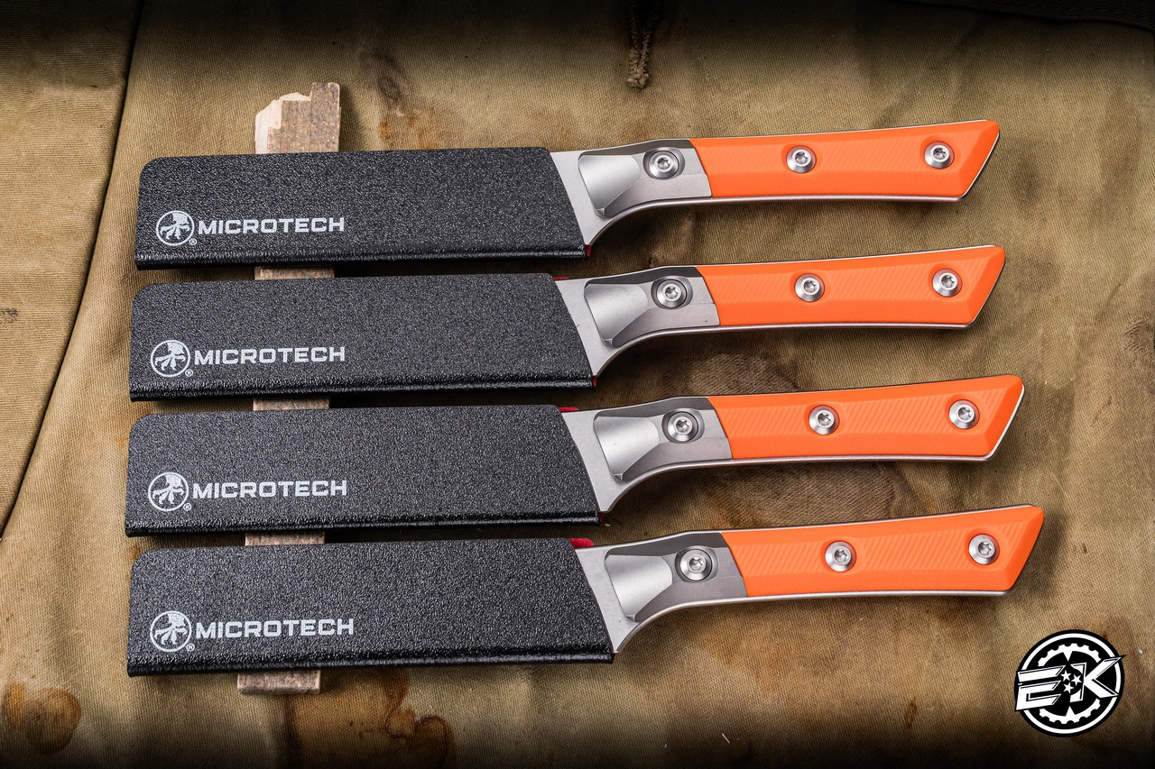 Microtech Kitchen Microtech Steak Knife Kitchen Set Ember G10 Titanium Bolster 4.5
