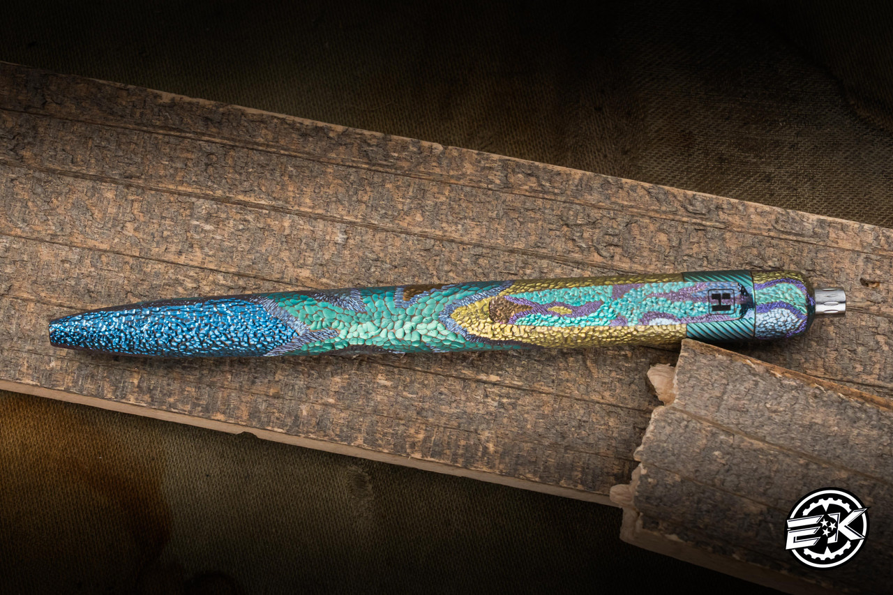 Herman Custom Knives Epika Click Pen Hammered Titanium 4.88