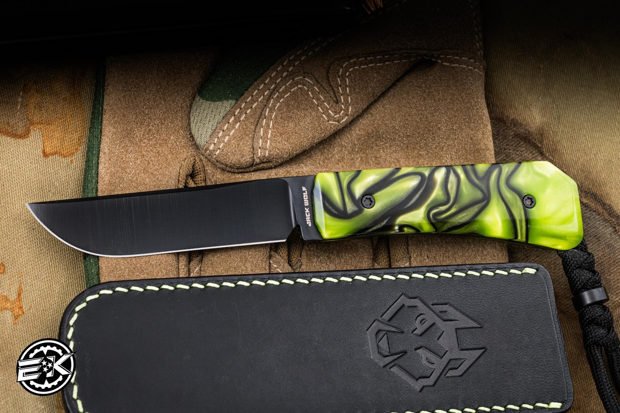 希少 Knife The Symphony 「Crawler」 Jack Wolf Knives Pioneer FIXEDC Fixed Blade Knife Toxic Green