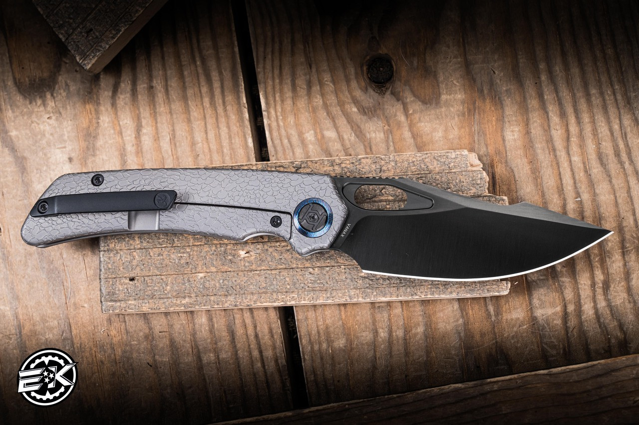 Kunwu Knives Jericho Honeydew Textured Titanium/Timascus Inlay 3.5