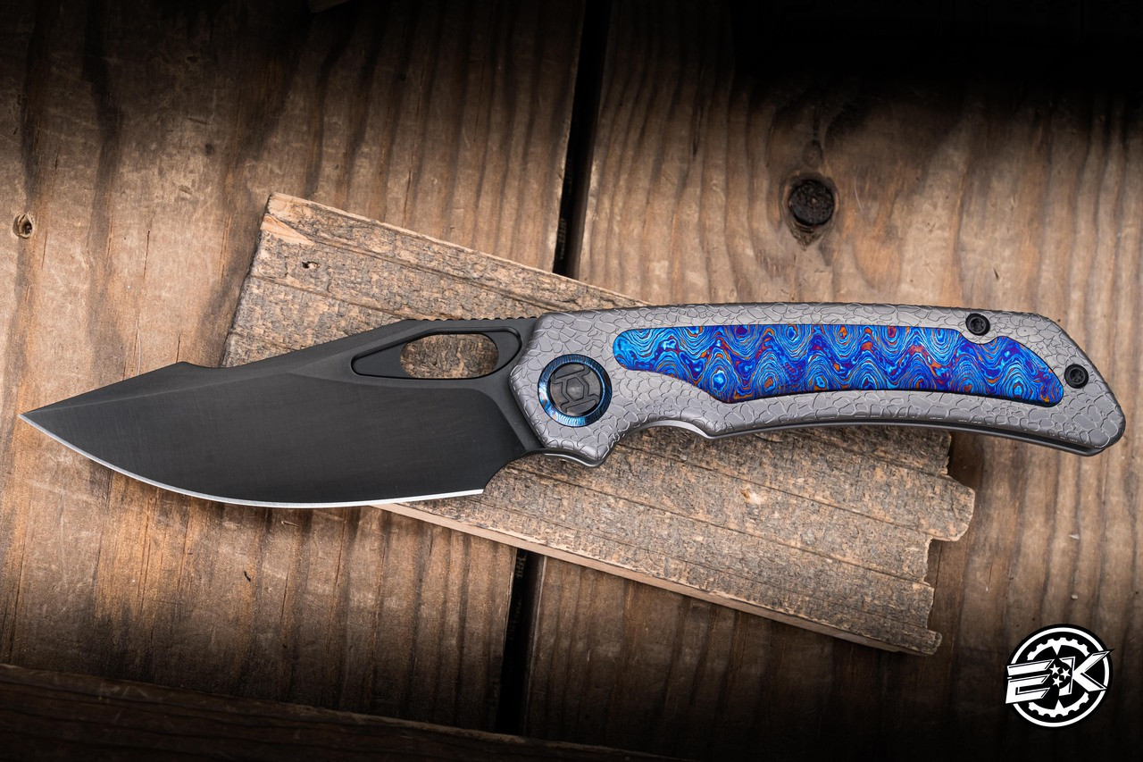 Kunwu Knives Jericho Honeydew Textured Titanium/Timascus Inlay 3.5