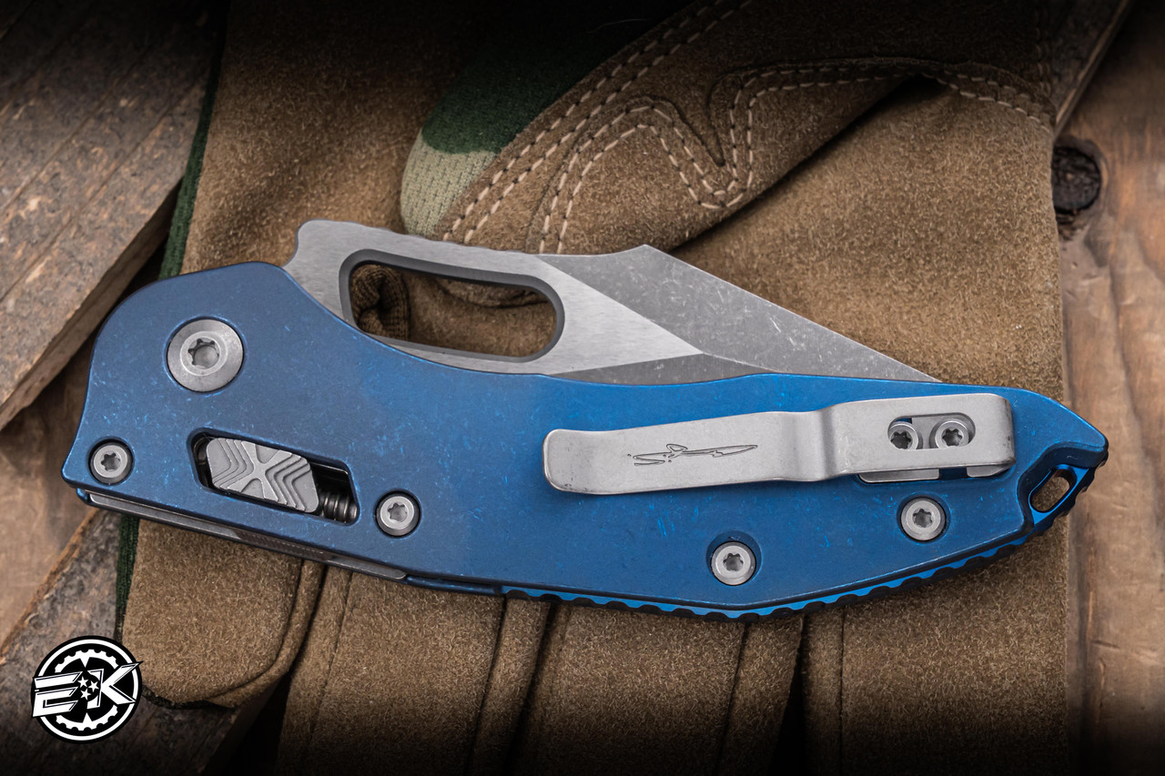 Microtech Marfione Select Stitch Ram-LOK Antique Blue Titanium