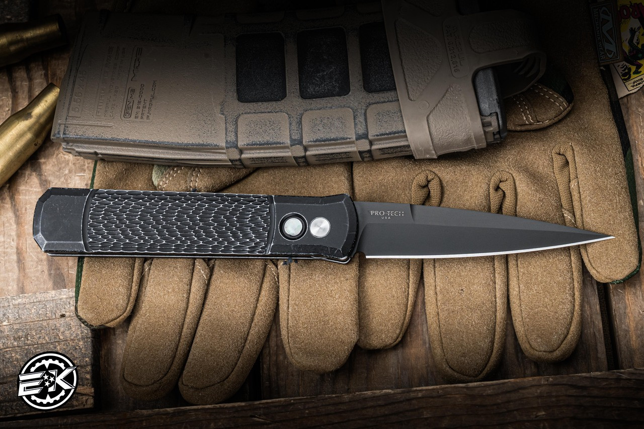 ザ・ゴッドファーザー Left Handed-ProTech Godfather Automatic Knife Jigged Battleworn