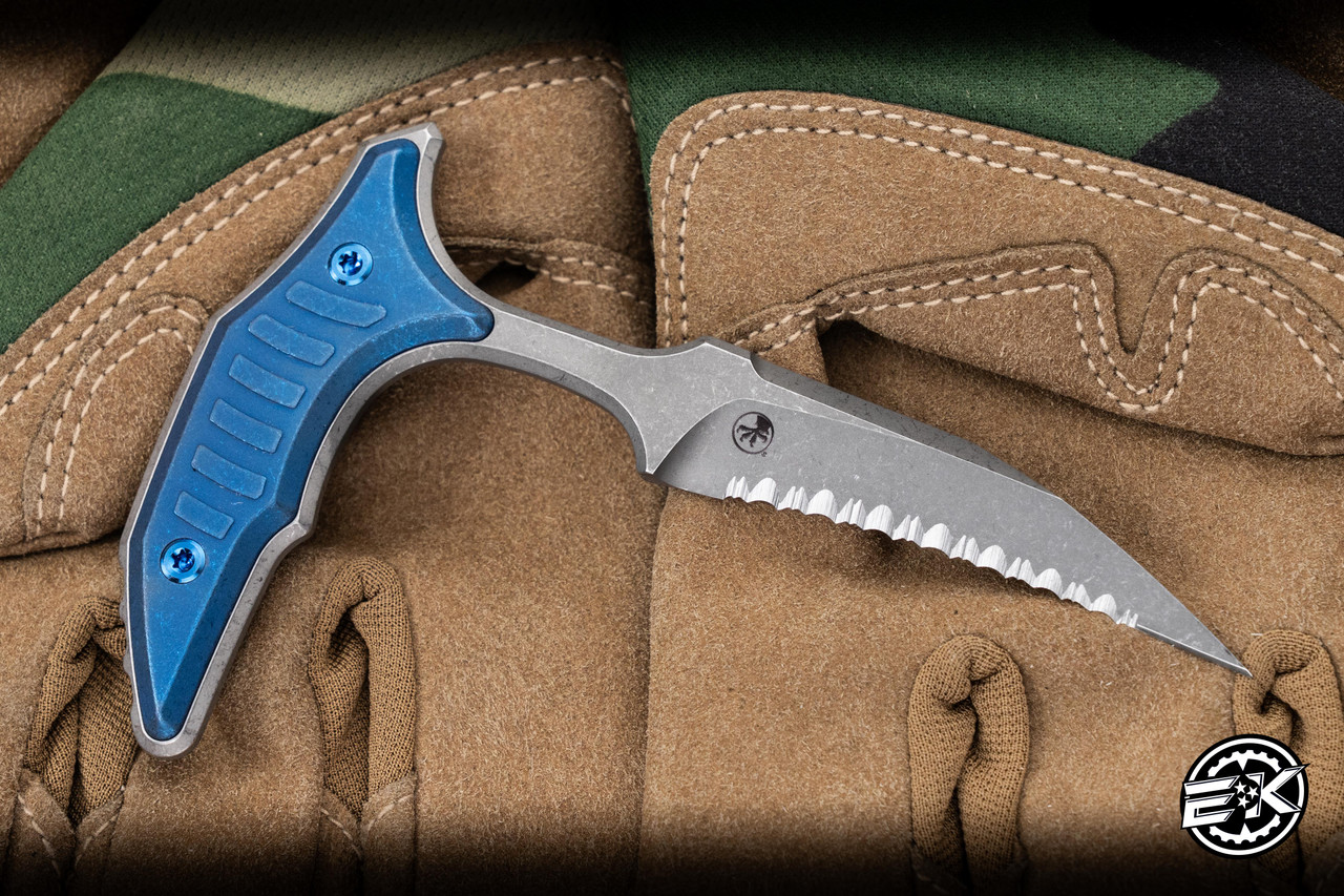Microtech Marfione Select Bee Push Dagger Antique Blue Titanium 2.5 ...