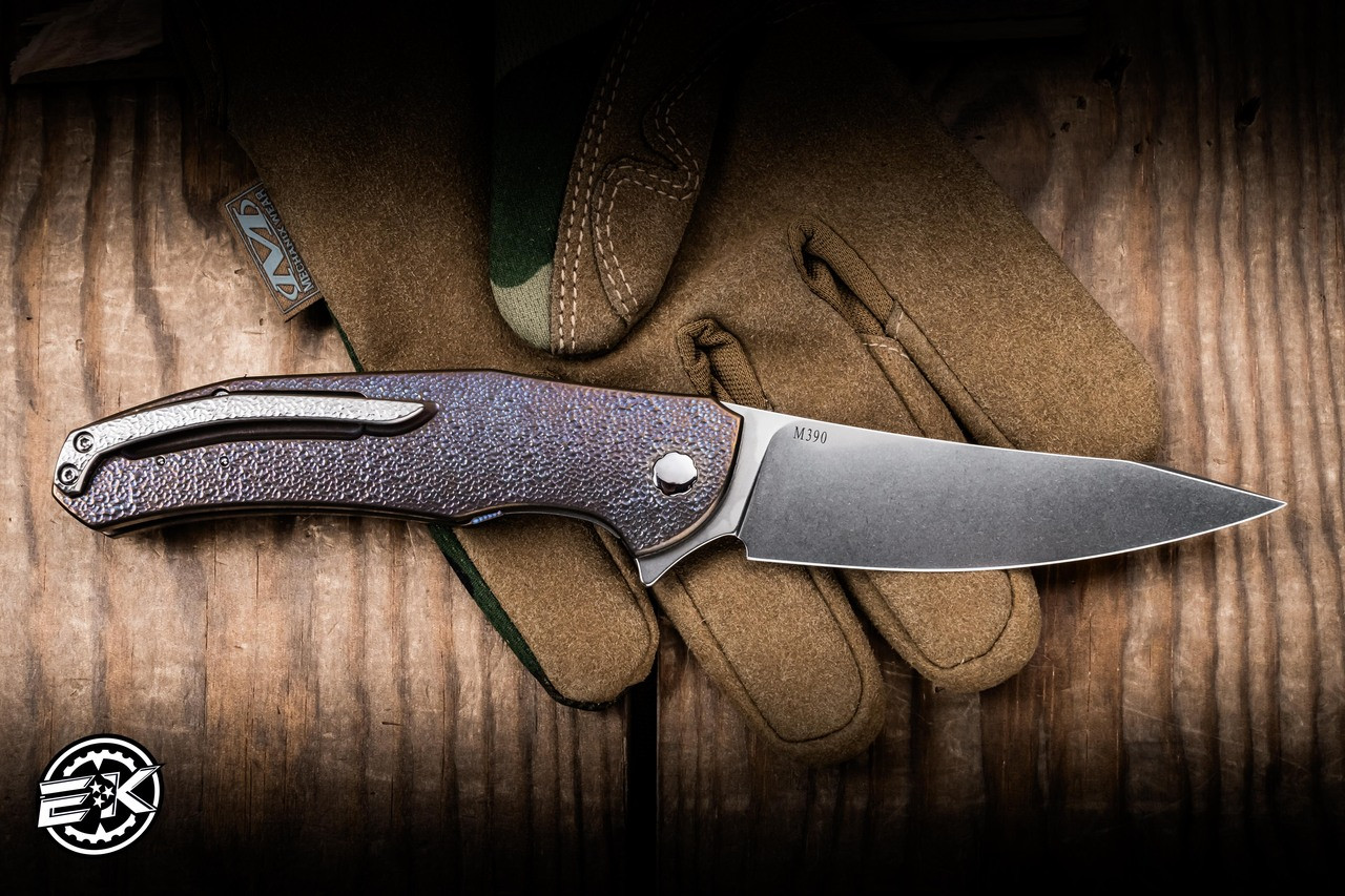 Herman Custom Knives Ishtar Purple Hammered Titanium 3.74