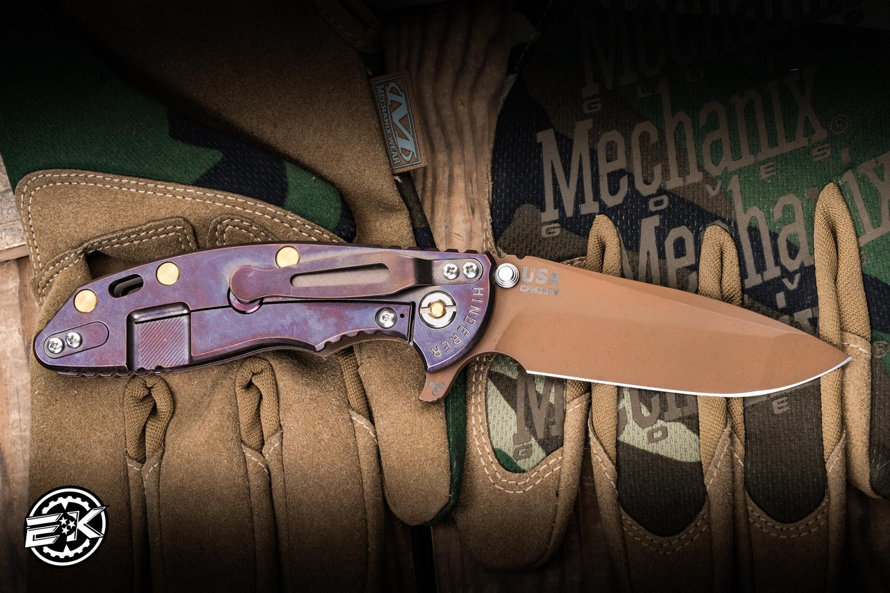 Hinderer Knives XM-18 Flipper FDE G10/Purple Titanium 3.5