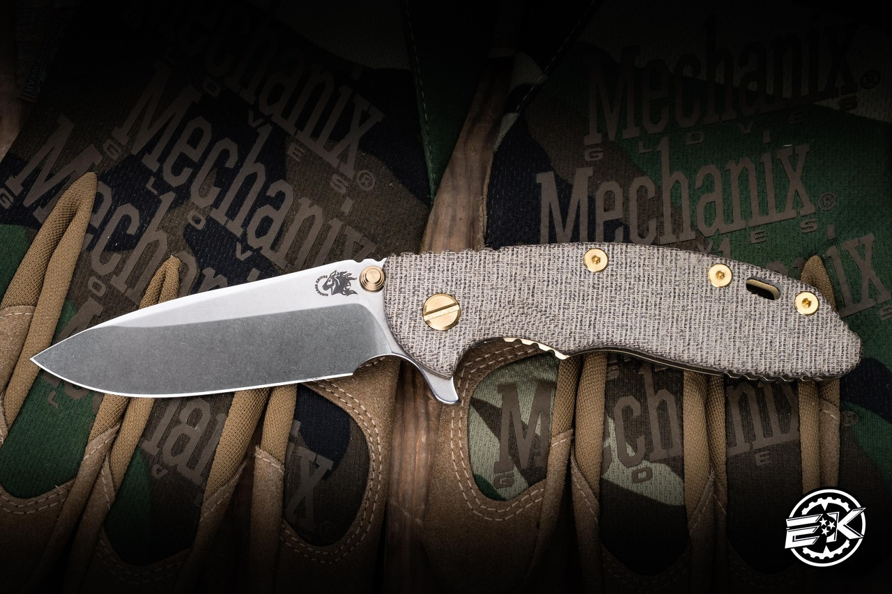 『HAMI 6200 GOLD』 Hinderer Knives XM-18 Flipper Textured Micarta/Stonewash Gold 3.5