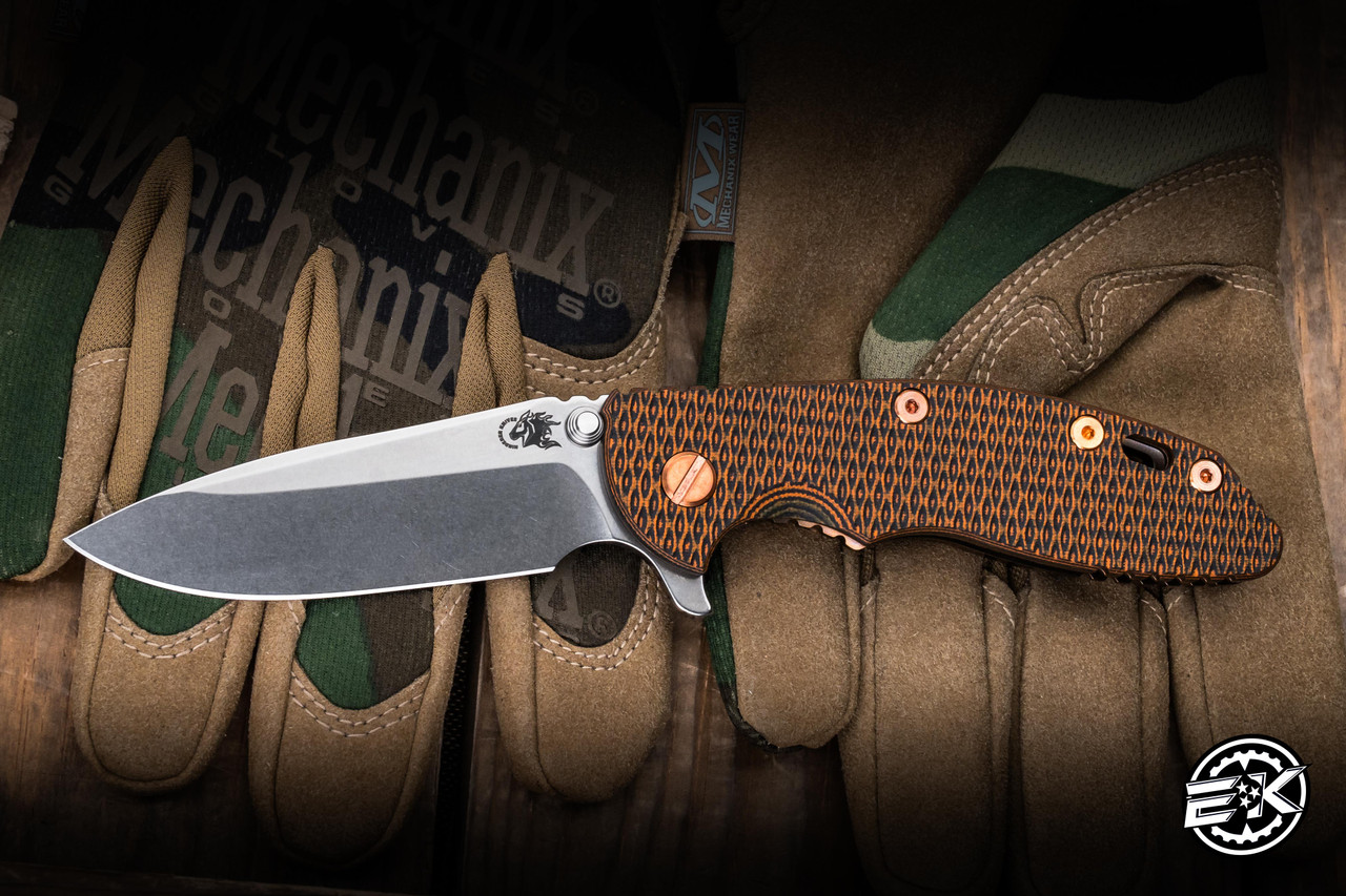 Hinderer Knives XM-18 Flipper Orange/Black G10 Stonewash Bronze
