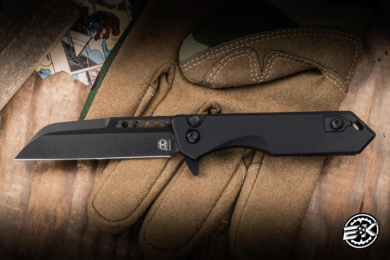 Heretic Knives Jinn Button Lock Flipper Black Aluminum 3