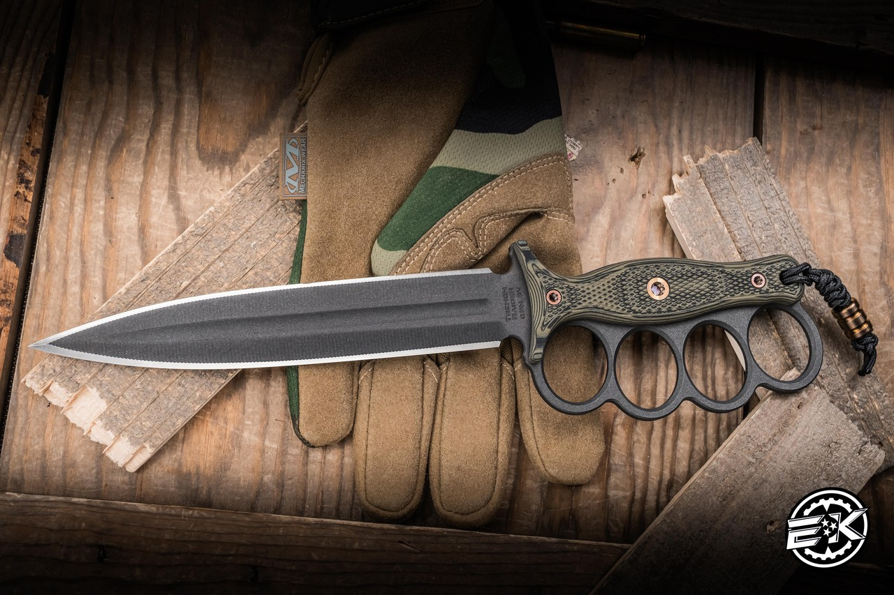 Preowned-RMJ Tactical Trench Raider Fixed Blade Dirty Olive G10 7