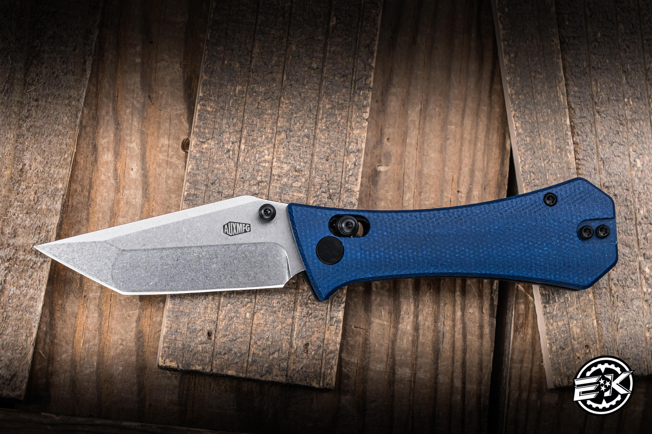 Auxiliary Manufacturing Deadhead Coffin Folding Knife Blue Micarta