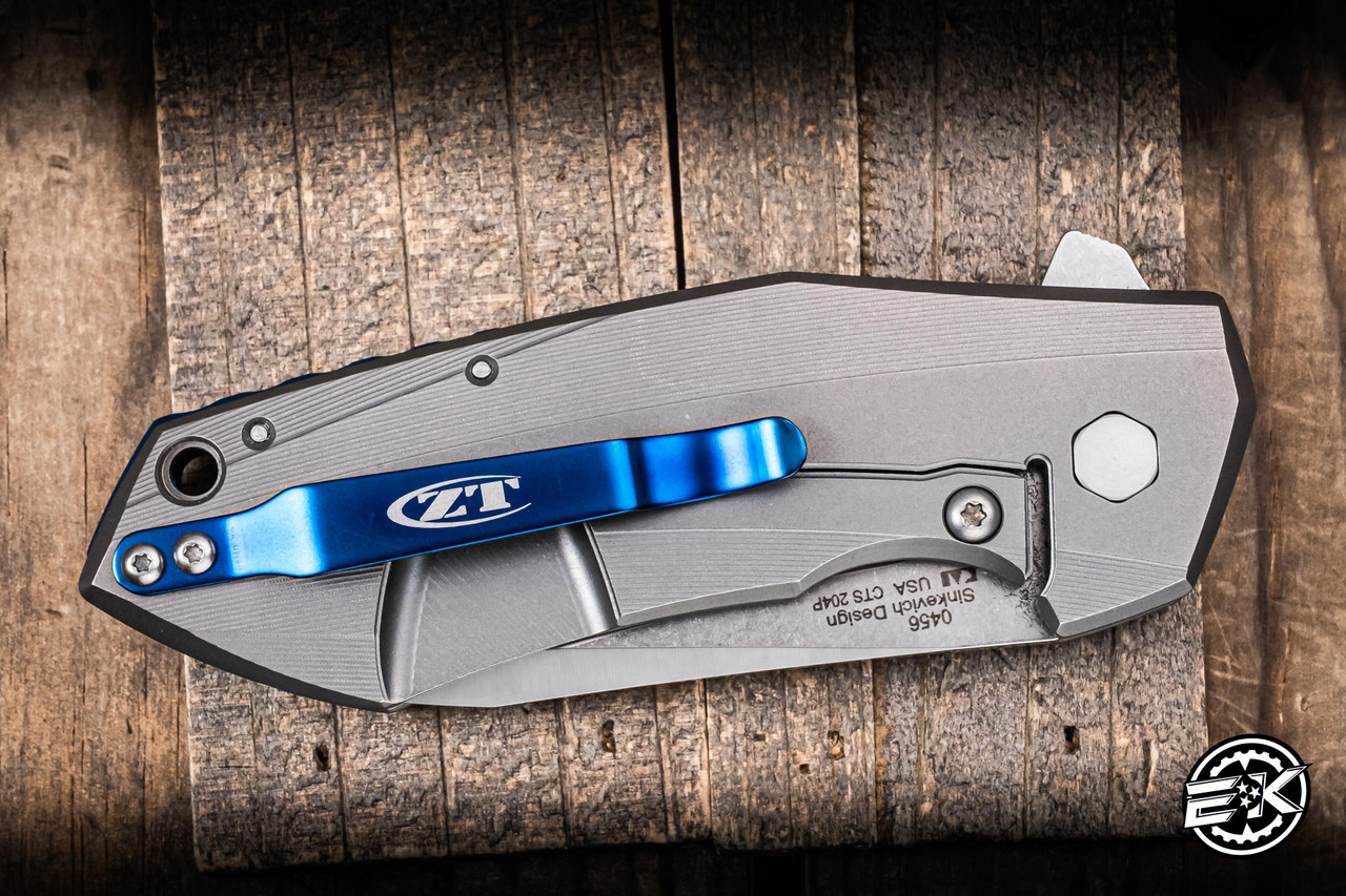 Preowned-Zero Tolerance 0456 Sinkevich Titanium, Blue Accents 3.25