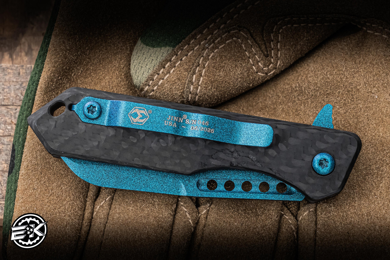 Heretic Knives Jinn Button Lock Manual Flipper Knife Black Carbon