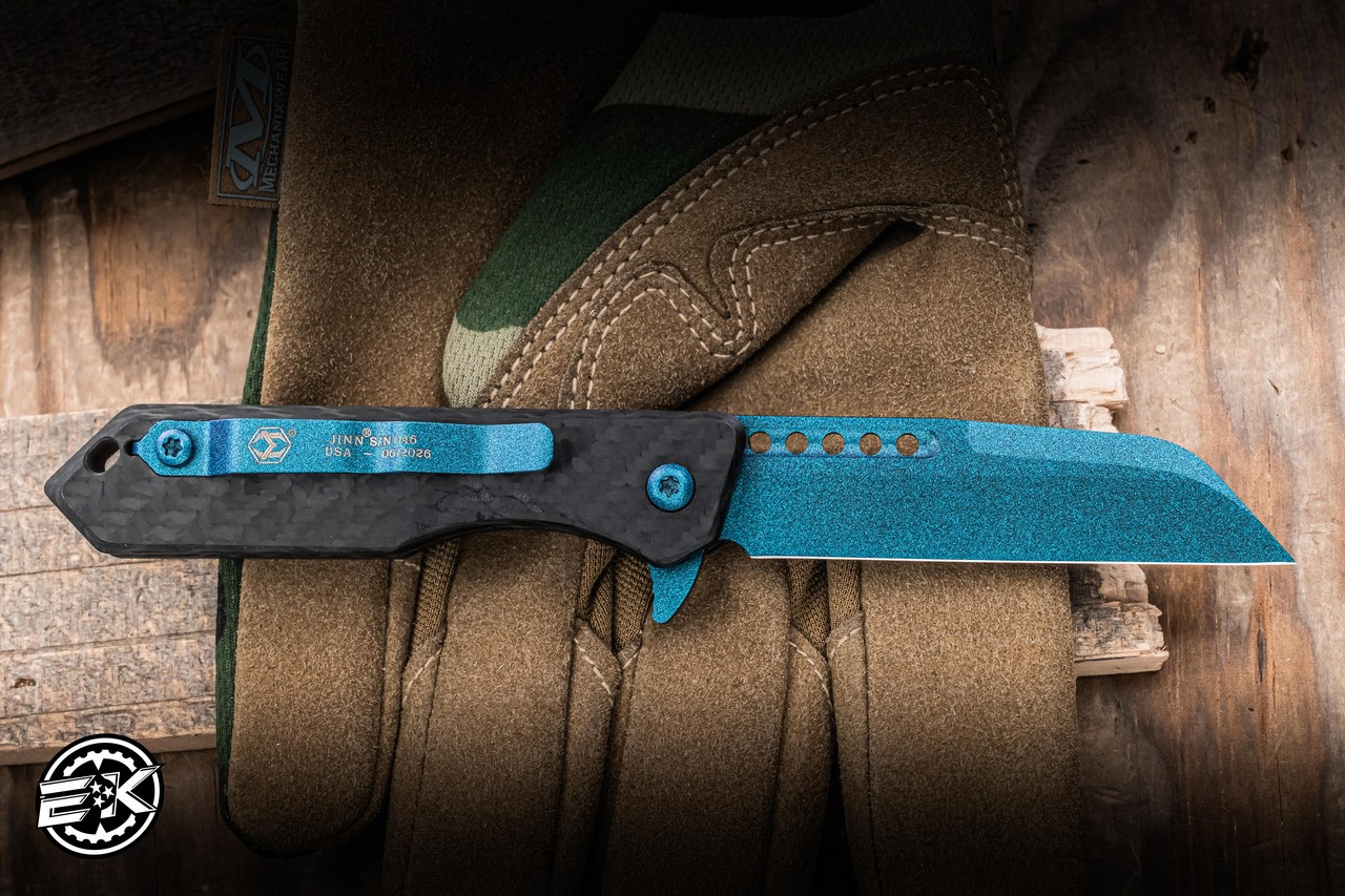 Heretic Knives Jinn Button Lock Manual Flipper Knife Black Carbon