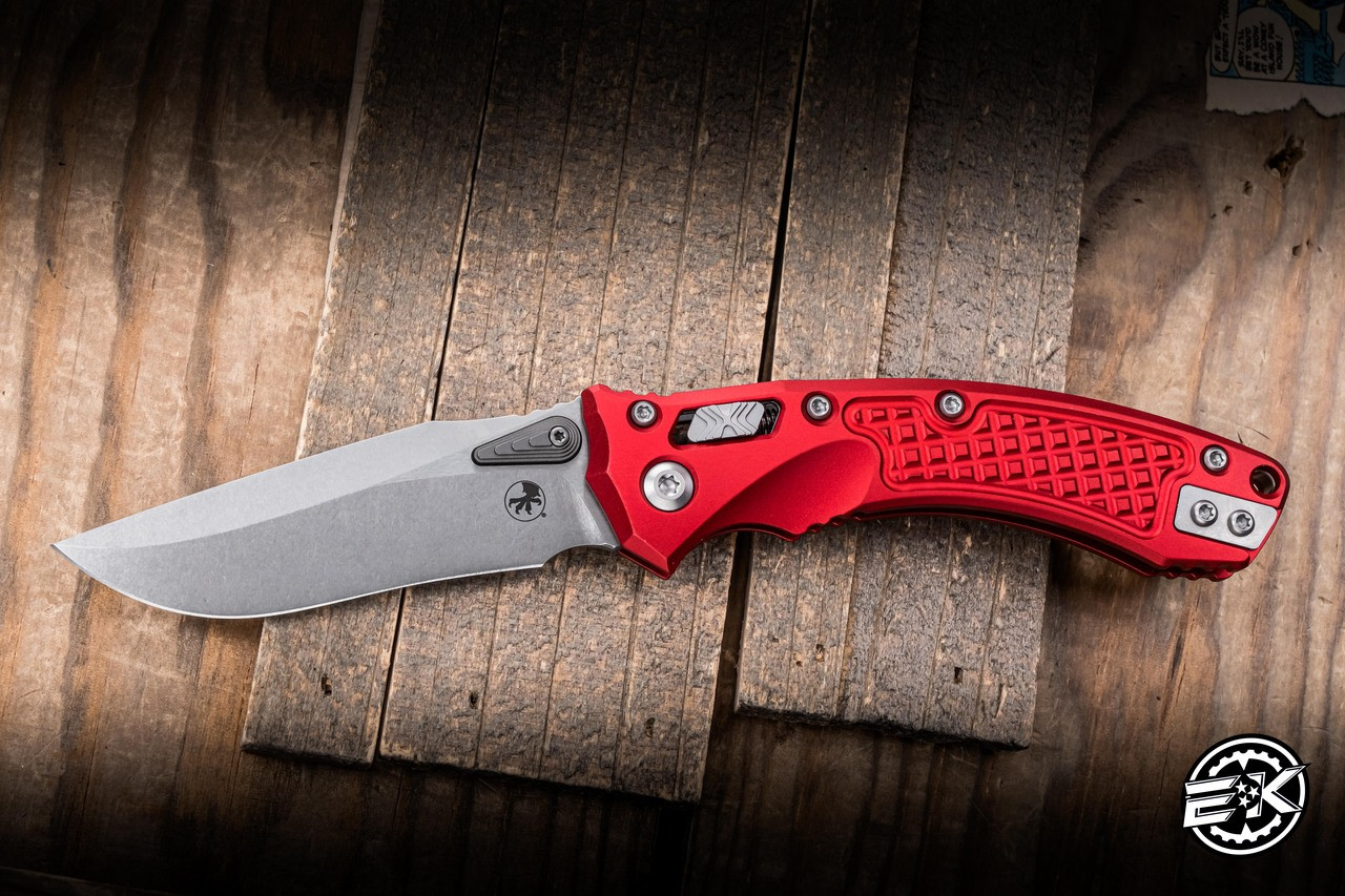 Microtech Amphibian Mini Ram-LOK Folding Knife Red Frag Aluminum