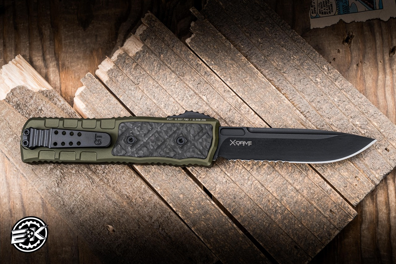 Crime Gothic Dorphins　6.6 Guardian Tactical Apex OTF Knife OD Green Aluminum, Carbon Fiber
