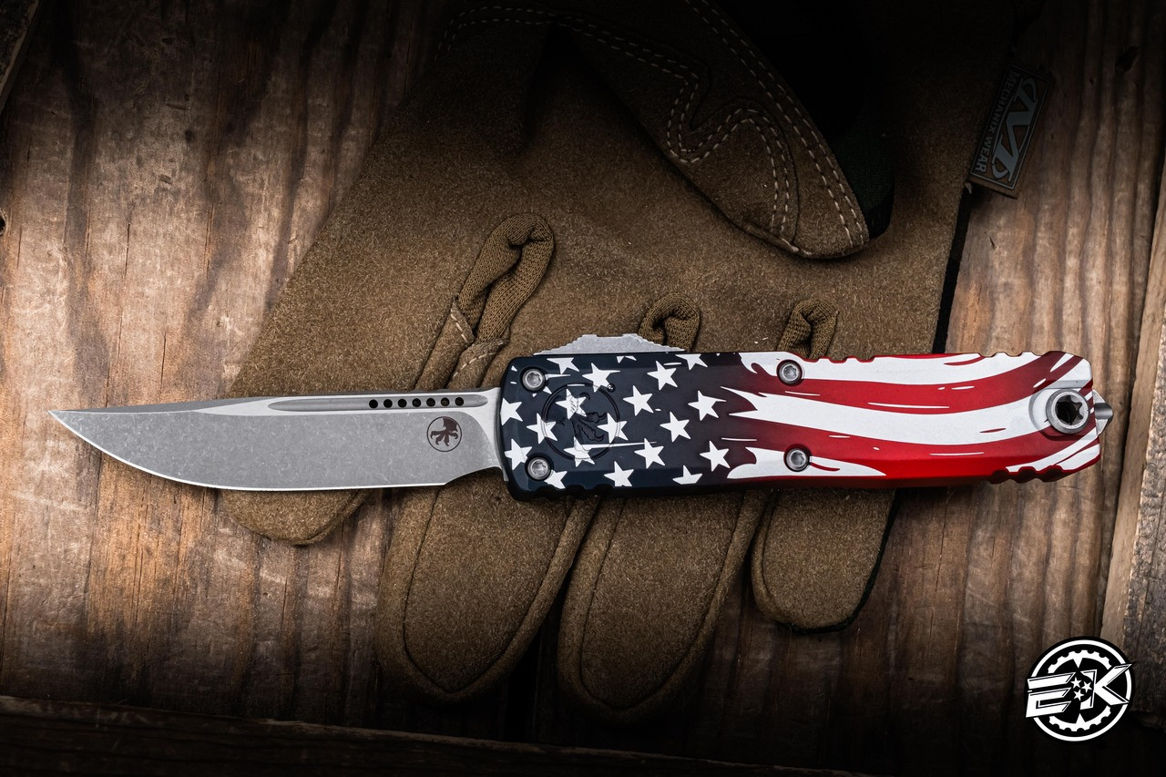 Microtech UTX-85 Gen IV OTF USA Flag Aluminum 3.12