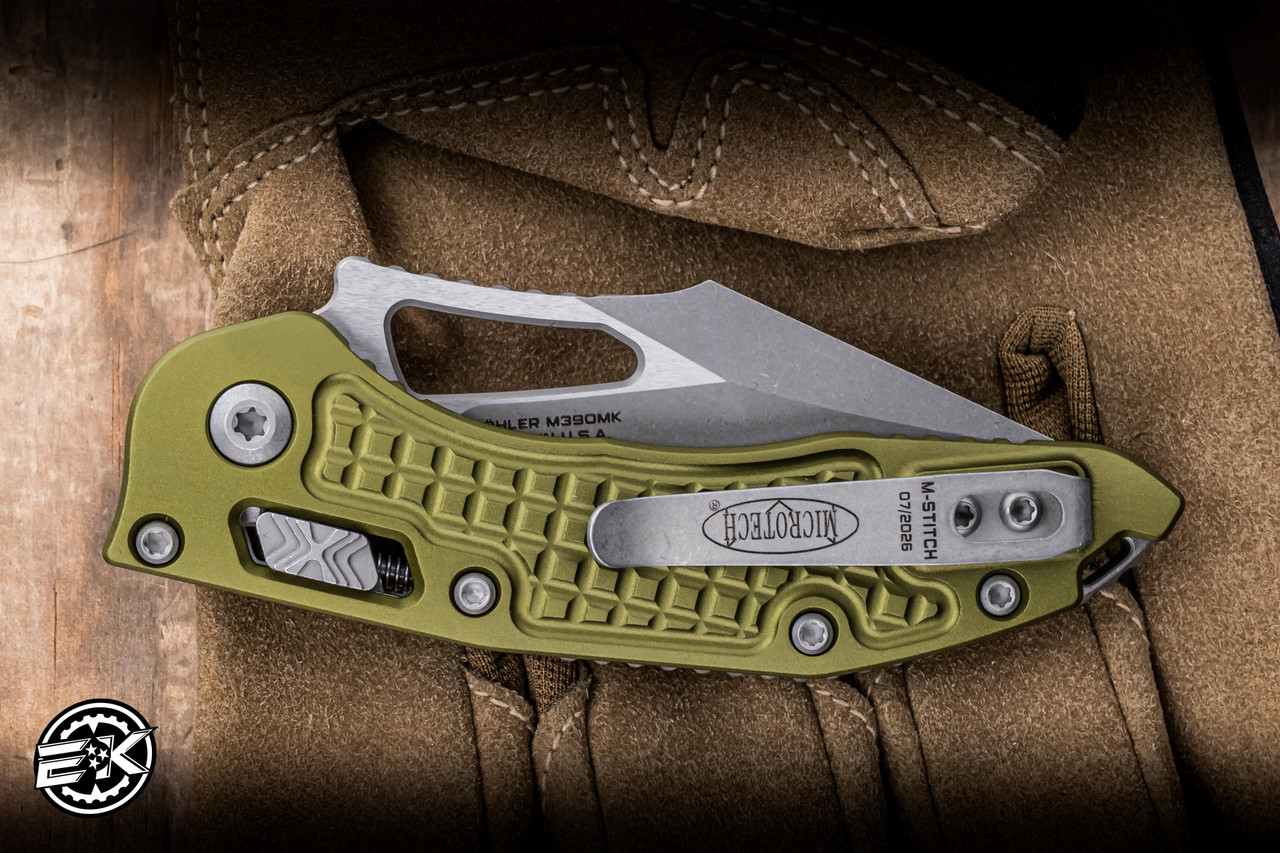 Microtech M-Stitch Ram-LOK Folding Knife OD Green Frag Aluminum 3