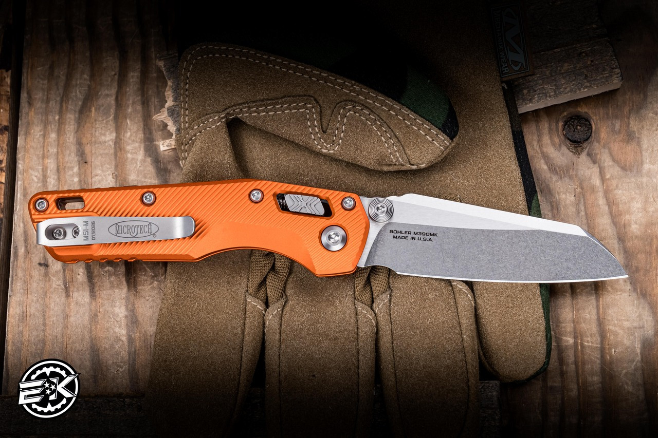 Microtech MSI Mini Ram-Lok Folding Knife Orange Fluted Aluminum