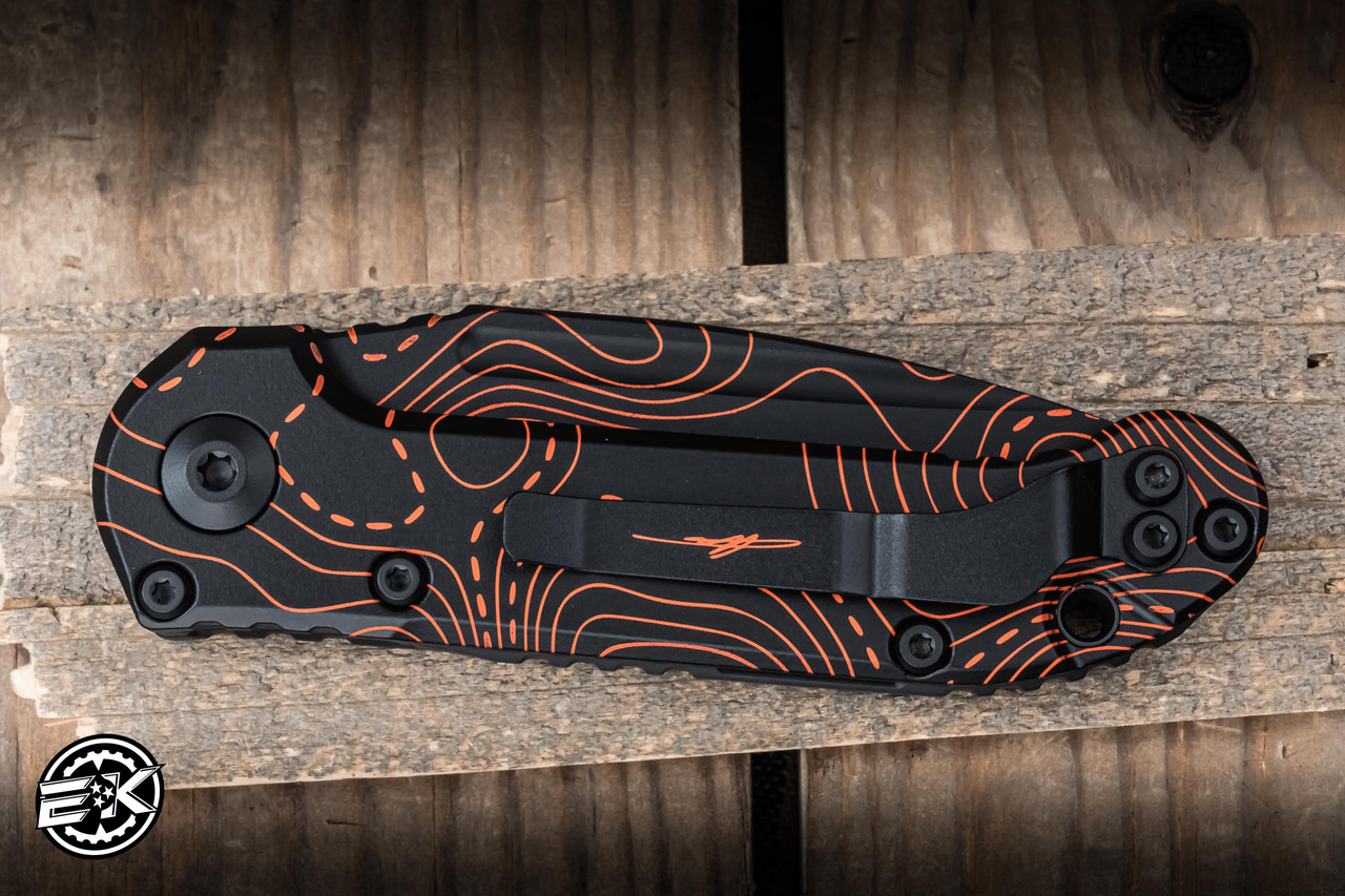 Microtech LUDT Gen III Automatic Topographic Black/Orange Camo 3.4