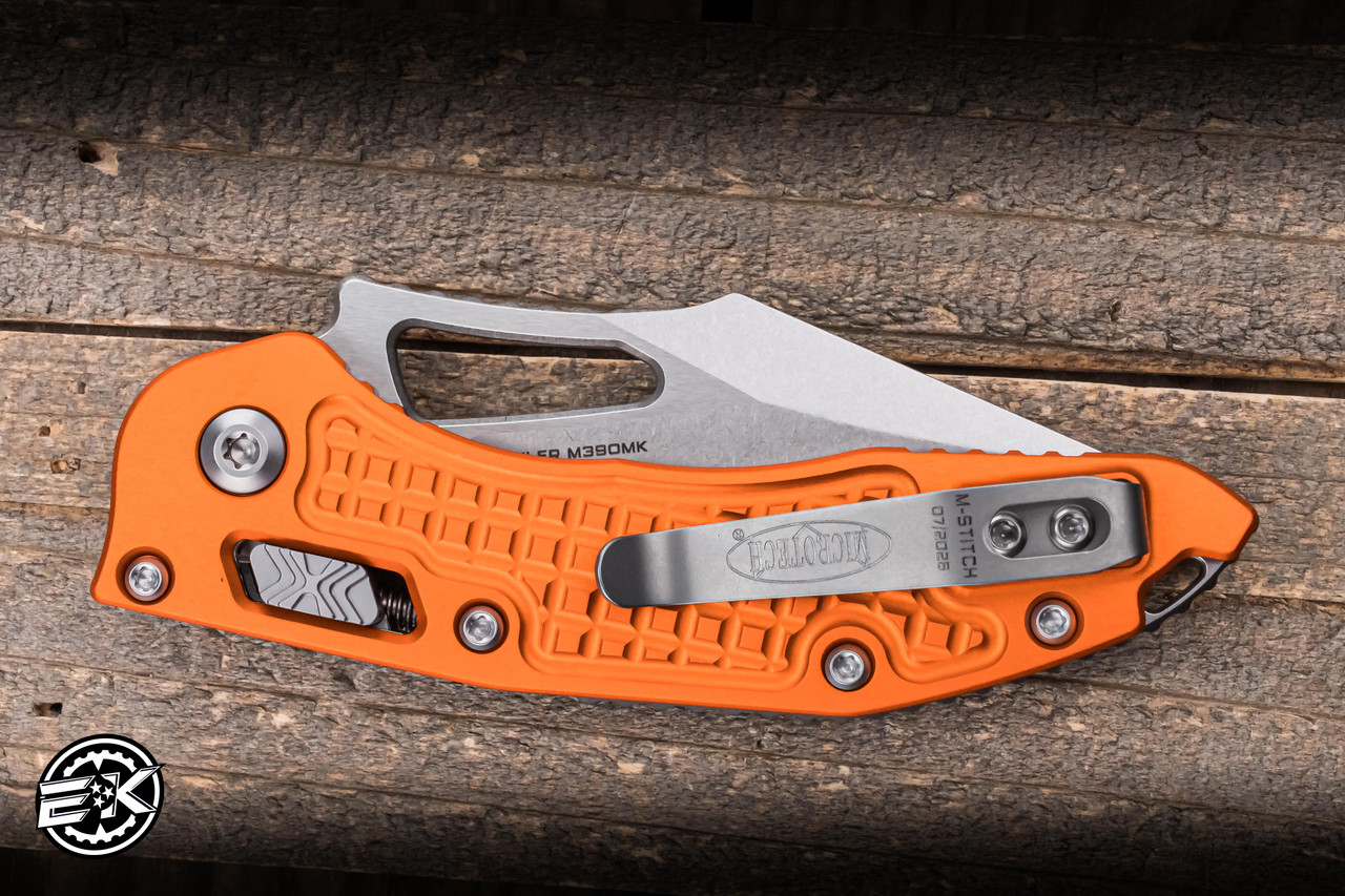 Microtech M-Stitch Ram-LOK Folding Knife Orange Frag Aluminum 3.25
