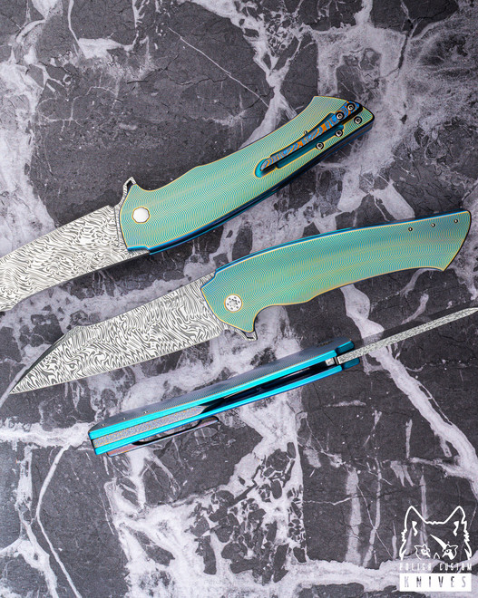 Herman Knives Ovium II Folder Knife Blue/Yellow Titanium/Black