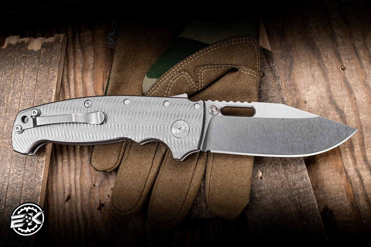 Preowned-Demko Knives AD20 XXX Folding Knife Textured Titanium 4