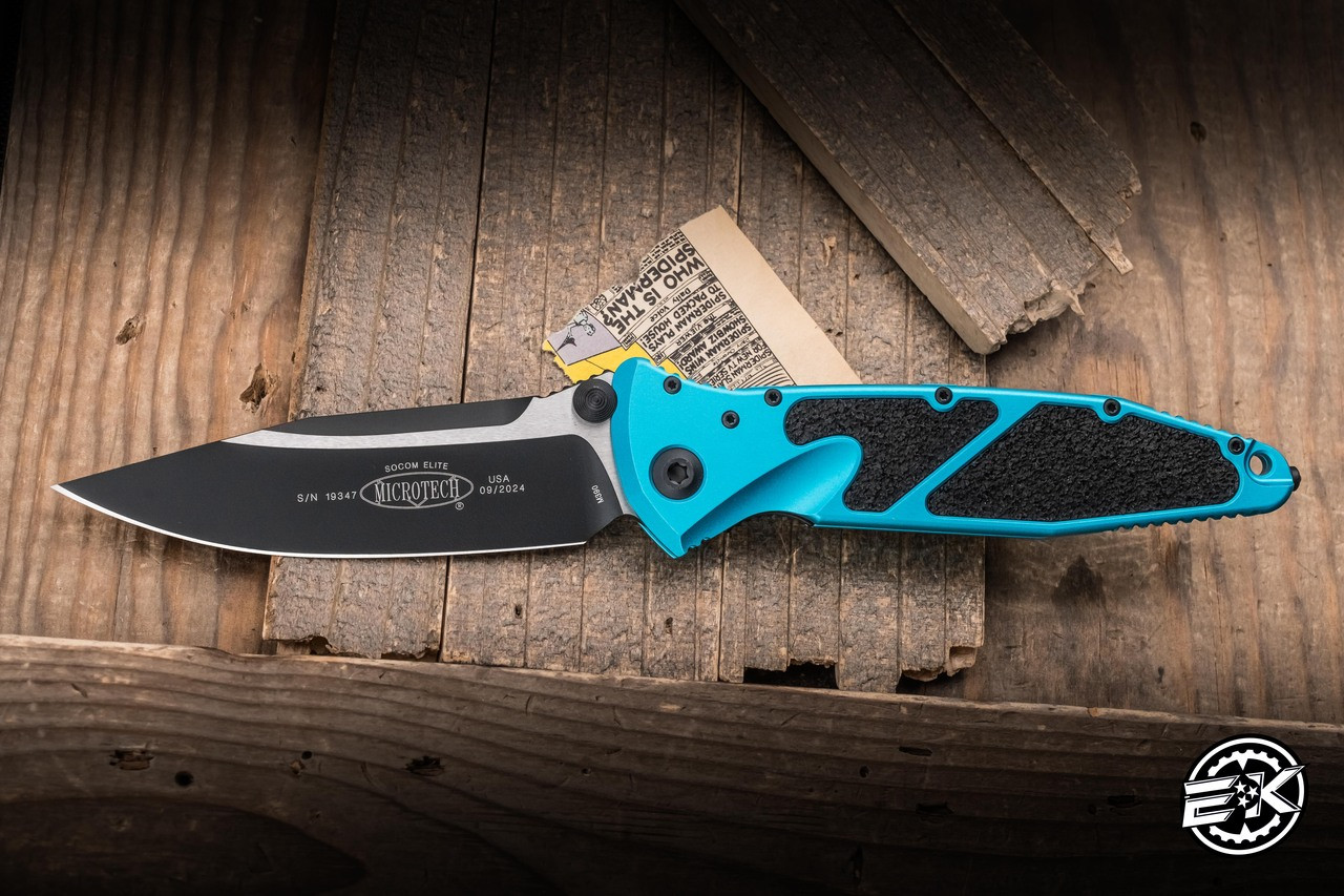 Preowned-Microtech Socom Elite Manual Turquoise Aluminum 4
