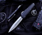 Microtech Cypher Black Smooth Handle OTF DE Stonewash Serrated M390 242S-12