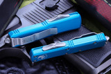 Microtech UTX-85 OTF Automatic Knife Turquoise S/E 3" Satin Serrated 231-5TQ