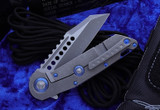Marfione Custom Warhound Folder Titanium Blue Accents M390 Apocalyptic Stonewash