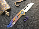 Marfione Custom Warhound Folder Blue Fade Eggshell Titanium Blue Hardware M390 Mirror Polish