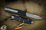 Microtech UTX-85 OTF Automatic Knife Black 3" Drop Point Apocalyptic Stonewash 231-10AP