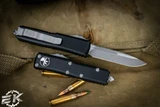 Microtech UTX-85 OTF Automatic Knife Black 3\" Drop Point Apocalyptic Stonewash 231-10AP