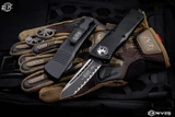 Microtech Combat Troodon OTF Automatic Knife Black 3.8\" Tanto Black Serrated 144-3T